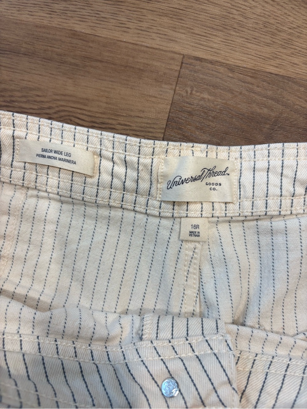 Universal Thread Cream Wide Leg Pants with Navy Pinstripes